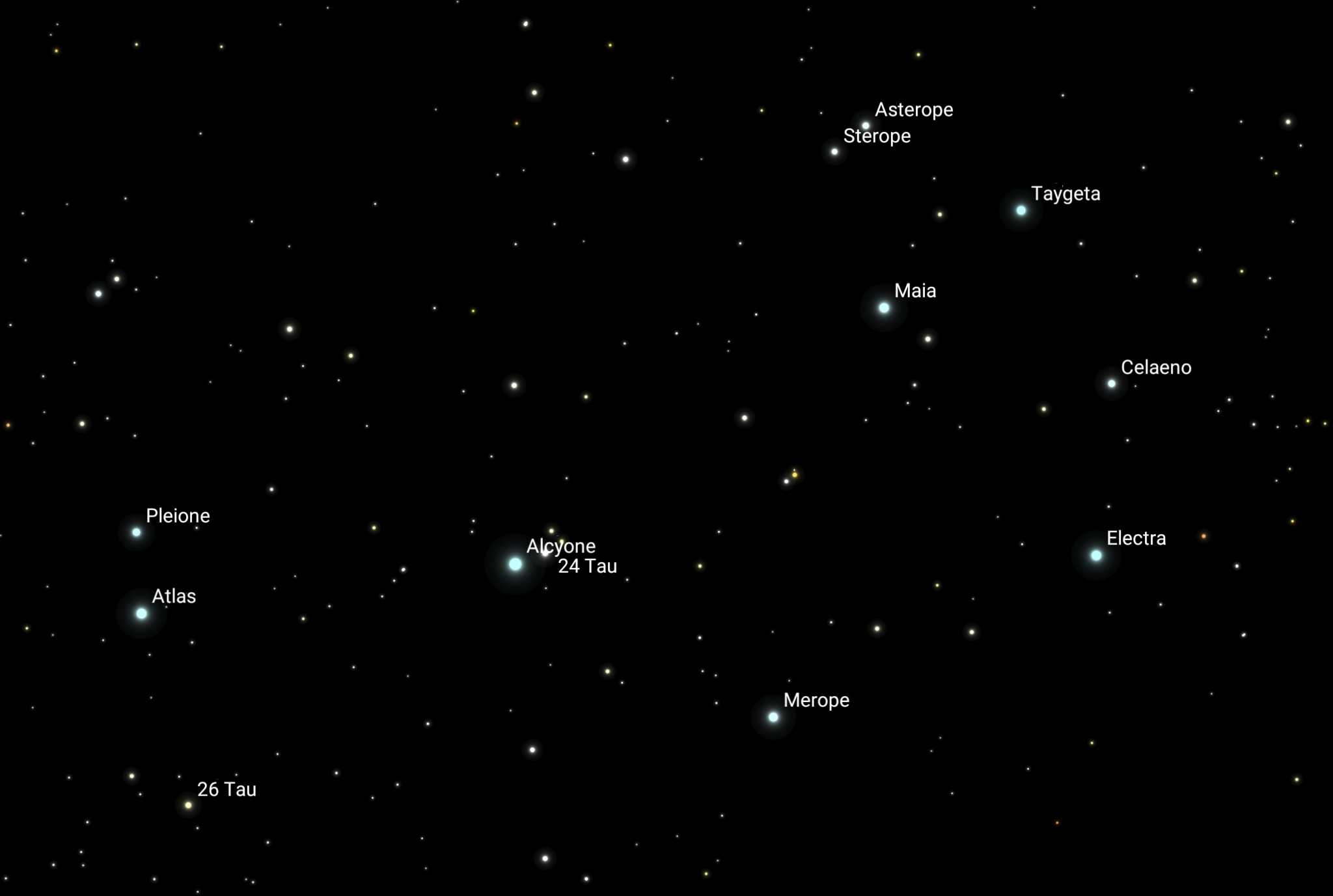 Map of the Pleiades with star names.